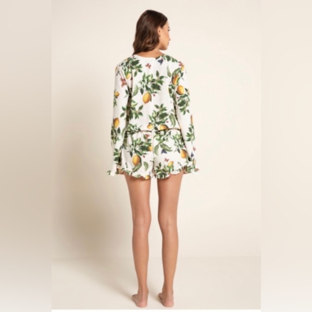 Agua Bendita Evergreen Story Larissa Ruffle Trim Lemon Shorts Romper Women’s M L - Picture 2 of 12